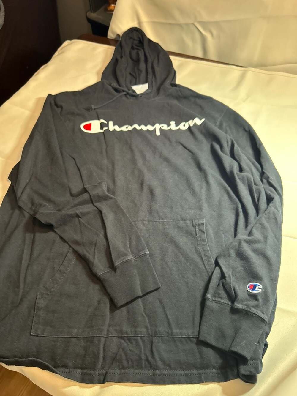 Champion Black Script Logo Jersey Hoodie XL